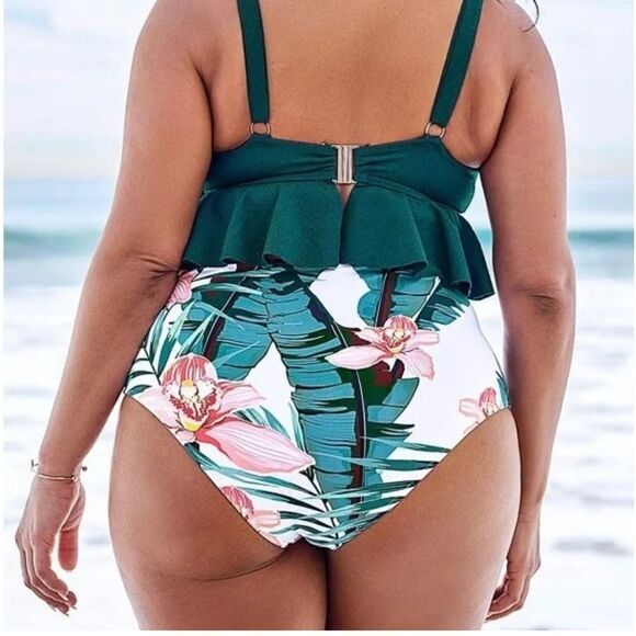 Cupshe High Waisted Tummy Control Bathing suit Bottom Tropical 1X NWT - Picture 4 of 12